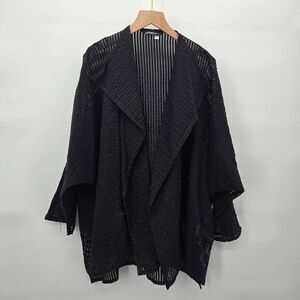 Japanalia Open Front Lightweight Cardigan Size M/L Black Semi Sheer Stripes